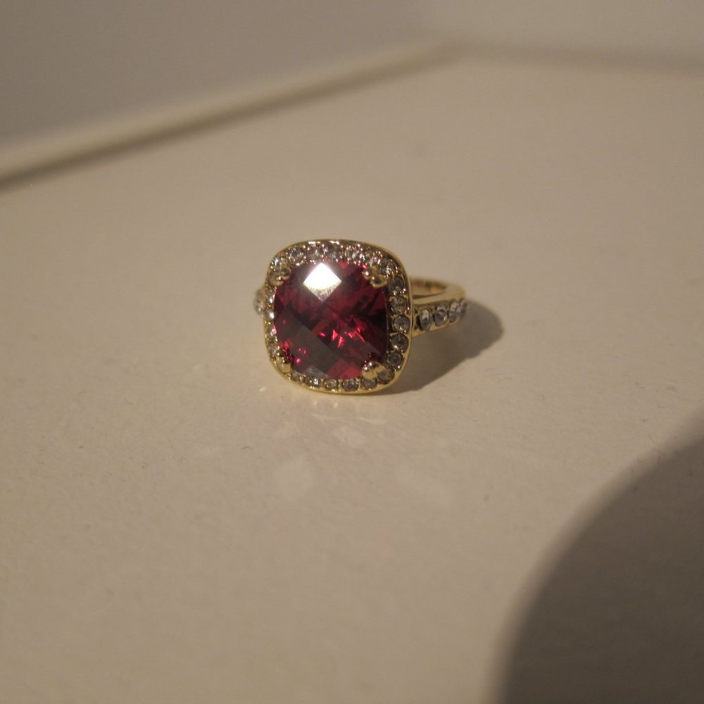 Cz Red Ruby Statement Halo Wring Size 5 - image 3